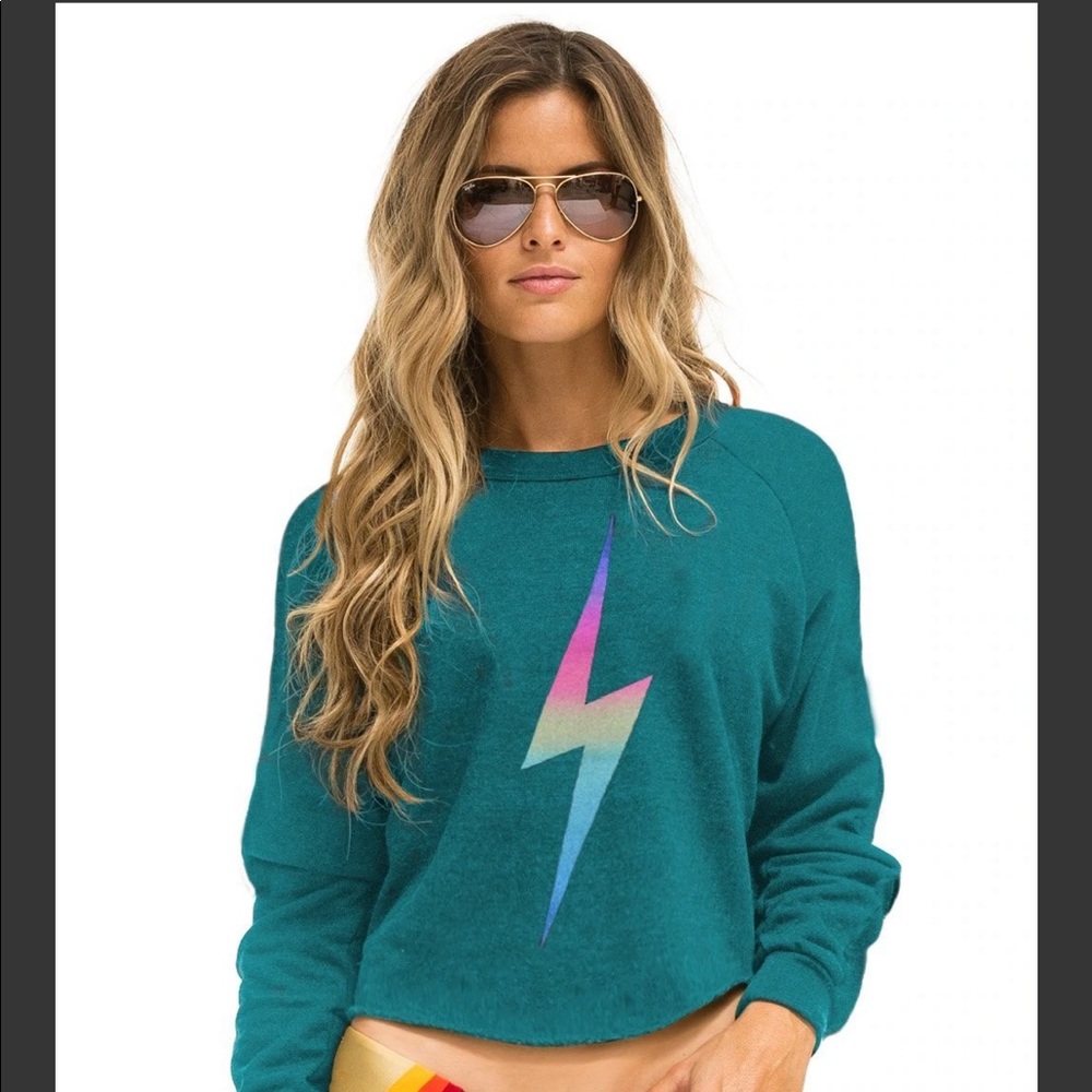 Aviator Nation Bolt Cropped Crew Sweatshirt
